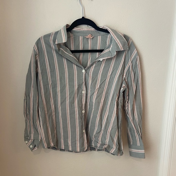 Eberjey Organic Sandwashed Willow Green Stripe Pajama Set S 100% Cotton - Picture 3 of 10